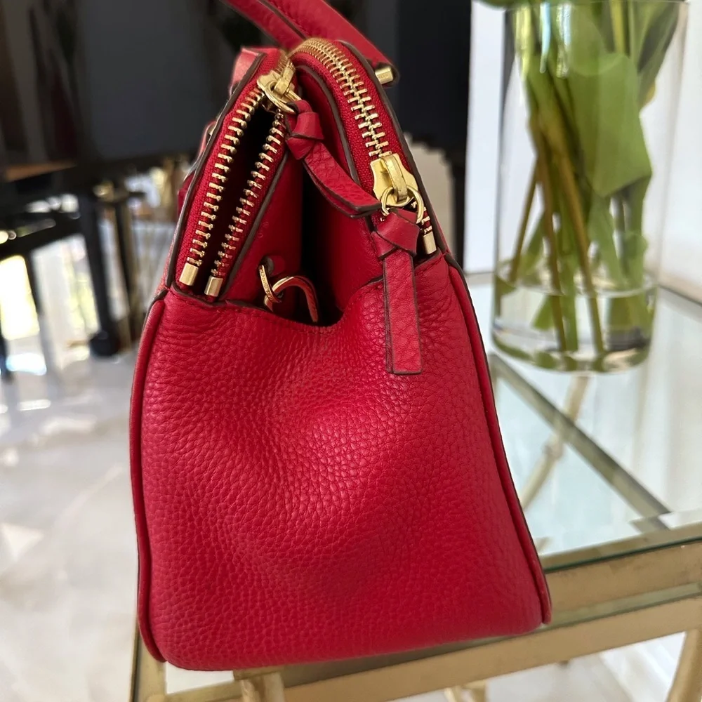 Tory Burch Cherry Red Robinson Satchel Pebbled Leather